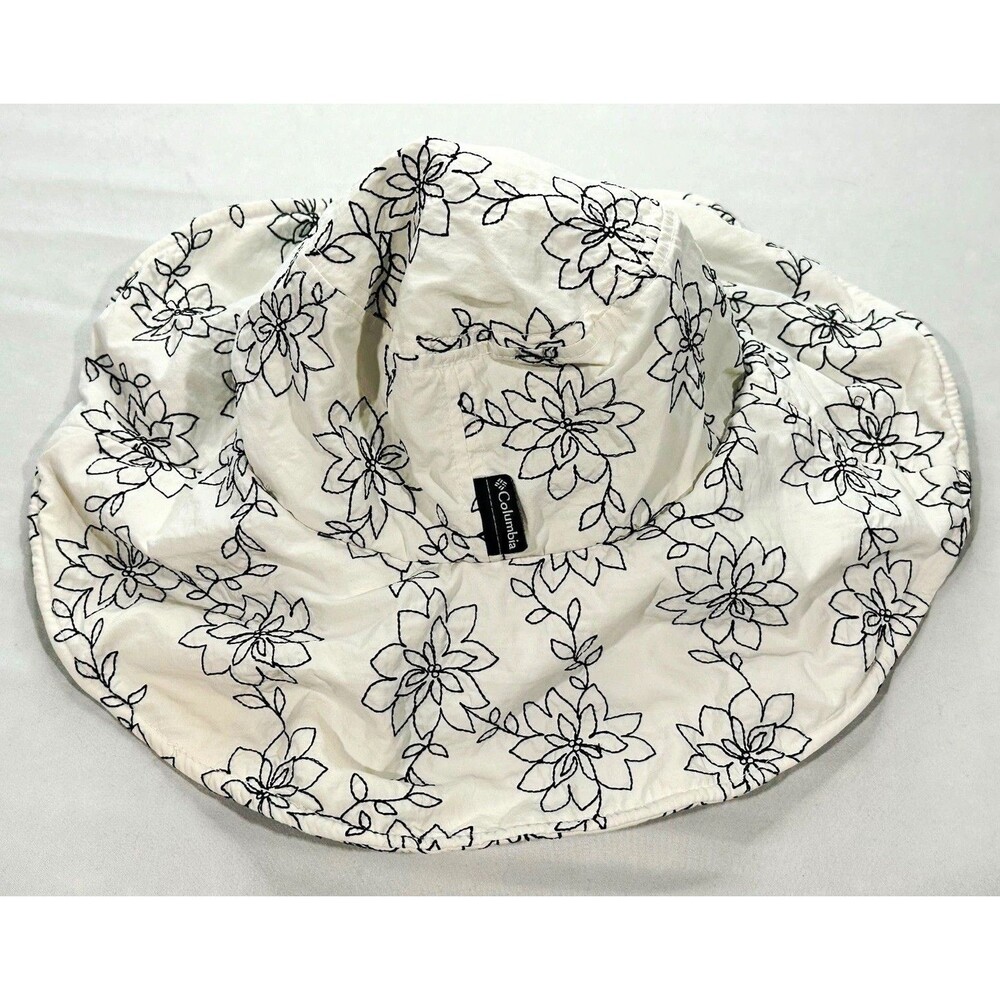 Columbia Women’s Floral Bucket Sun Hat White Black Print Size S/M